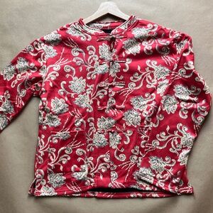 Red Brocade Asian-Inspired Jacket; Amazing Accent Piece Over Jeans, Fleece Lined